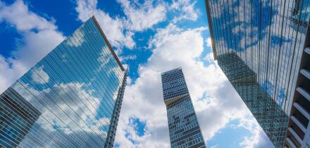 Glass skyscrapers against the sky