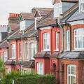 Row of English traditional terraced houses in Crouch End, North London, UK