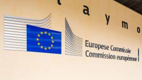 BRUSSELS, BELGIUM - AUG 9, 2014: Berlaymont building entrance. Berlaymont houses headquarters of European Commission.