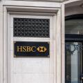 New York City, USA - August 17, 2022: The entrance to HSBC Bank branch at 452 Fifth Ave in New York City, USA.