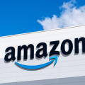 Minworth, Birmingham, UK - August 5th 2026: Close view of the Amazon Logo on a logistics warehouse building