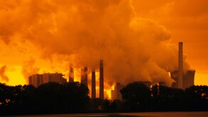 Brown coal power plant in evening light, emissions, North Rhine-Westphalia, Germany, Europe
