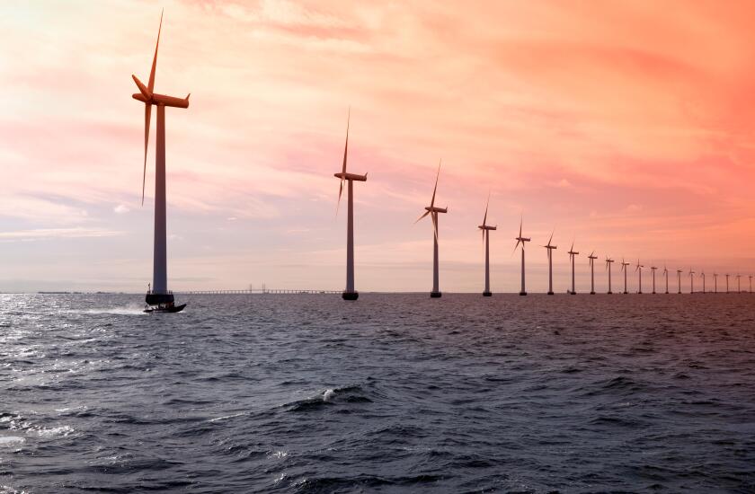 Middelgrunden Offshore Wind Farm off the coast of Copenhagen harbour, Denmark. Ownership 10 each, Middelgrundens Wind Turbine Cooperative and HOFOR.