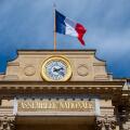 Detail of the facade of the French National Assembly building, also called Palais Bourbon or chamber of deputies, Paris, France