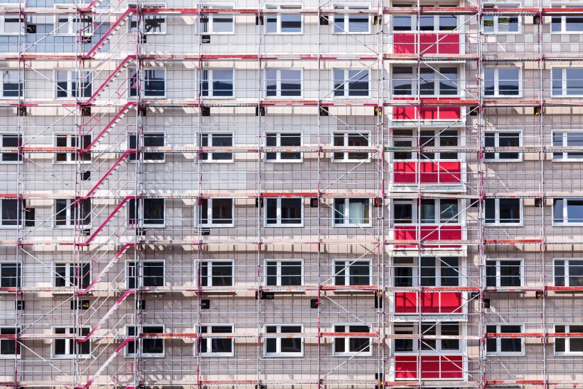 high building house in scaffolding