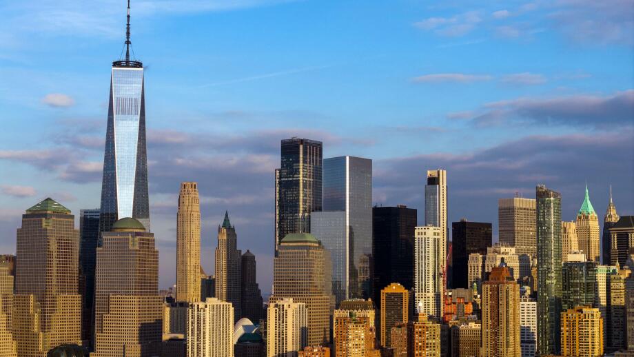 Manhattan waterfront panorama with modern skyscrapers in New York City, NYC. New York skyline panorama. Manhattan skyline daytime panorama in New York