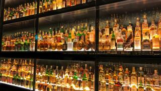 Edinburgh, Scotland - May 12, 2019:  The Diageo Claive Vidiz Collection of 3.384 bottles of whiskey, displayed at the Scotch Whisky Experience.