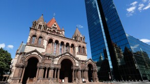 The Hancock tower, Trinity Church, Copley Square, Boston, Massachusetts