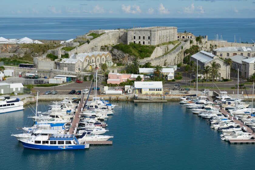 Royal Navy Dockyard Marina, Bermuda,  view from a cruise ship docked at King's Wharf