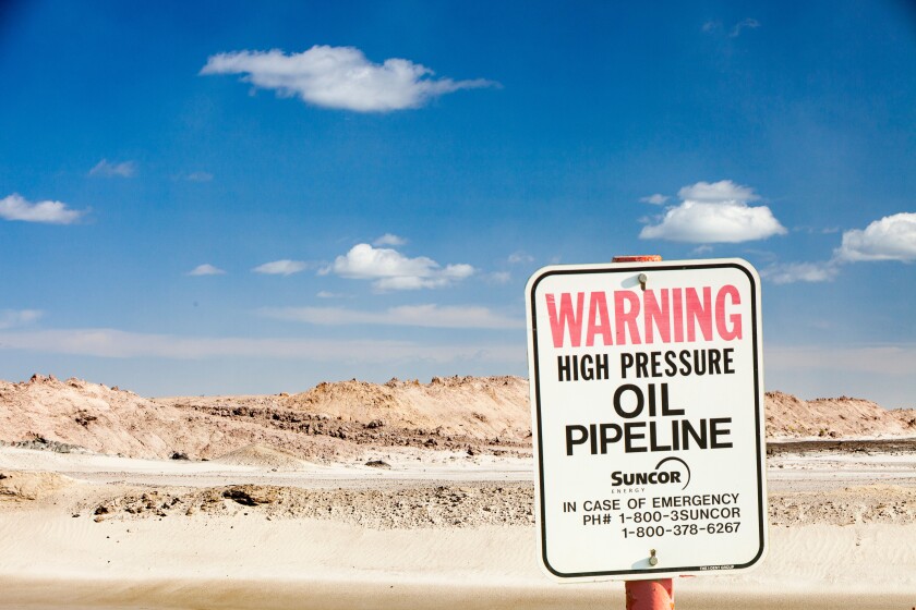 The tailings pond at the Syncrude mine north of Fort McMurray, Alberta, Canada.