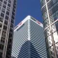 Modern HSBC tower in Canary Wharf. London, UK, 14 May 2023
