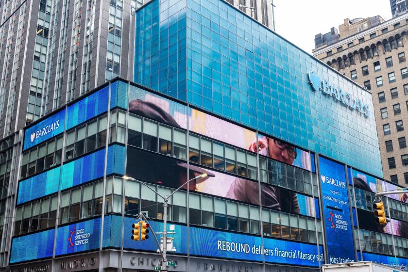 New York City, USA - August 3, 2018: Facade of a branch office of Barclays Bank in Manhattan, New York City, USA