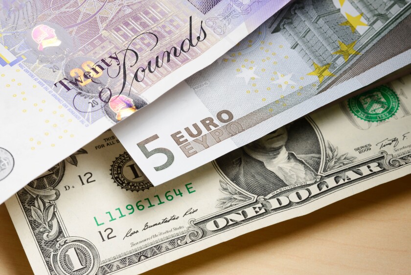 Pound sterling Euro and Dollar money