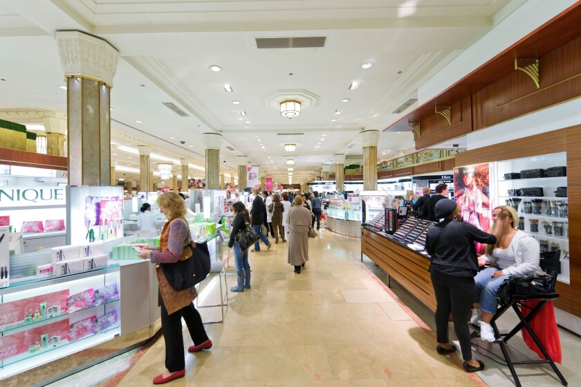 Cosmetic Counters in Macy's Department Store, 151 W 34th Street, Midtown Manhattan, NYC, New York City. Image shot 05/2008. Exact date unknown.