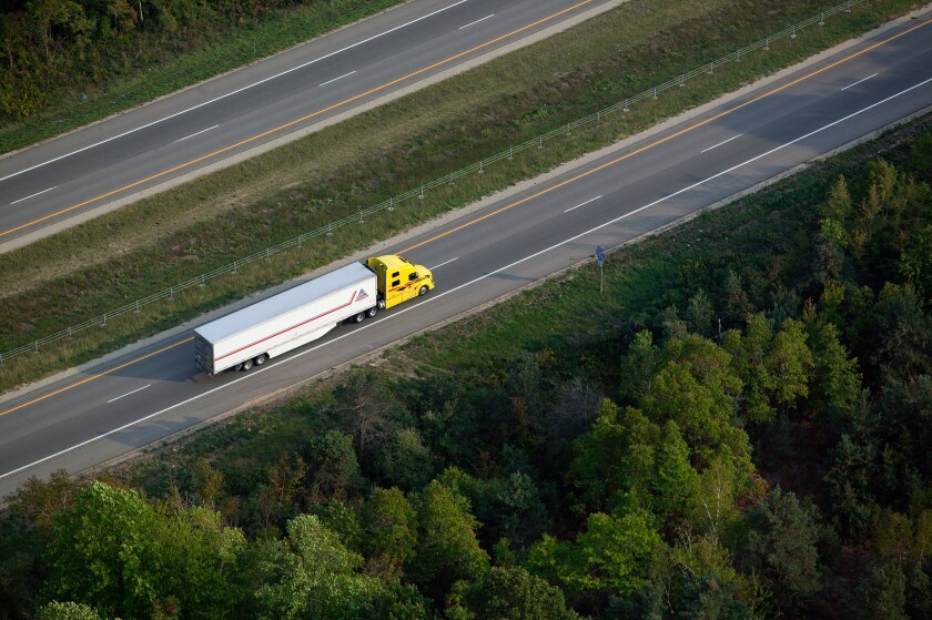 aerial photograph truck interstate I-196 near Saugutuck, Michigan