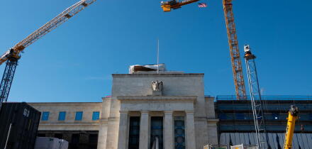 USA Washington DC Federal Reserve building while under a $2.5 billion dollar renovation with Chairman Jerome Powell - Central Banking System of the US