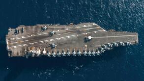 The world's largest aircraft carrier, USS Gerald R. Ford (CVN 78), sails in the Ionian Sea, July 29, 2025. Gerald R. Ford is participating in NATO's Neptune Strike enhanced vigilance activity that facilitates combined maritime integration and demonstrates