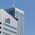 The Citi bank, Citigroup logo atop of an office building in downtown Toronto, seen on a clear and blue sky day.