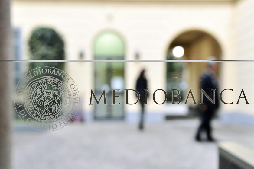 A logo of Mediobanca is pictured at Mediobanca headquarters in Milan, Italy, November 12, 2019. REUTERS/Flavio Lo Scalzo