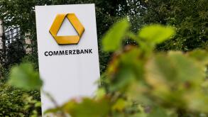 A logo sign outside of facility occupied by Commerzbank in Munich, Germany, on August 31, 2018.