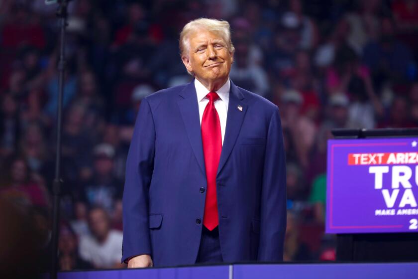 GLENDALE, ARIZONA, USA - 23 August 2024 - Former President of the United States Donald Trump speaking with attendees at an Arizona for Trump rally at