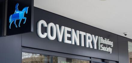 Sign and logo for the Coventry Building Society, Milton Keynes, UK