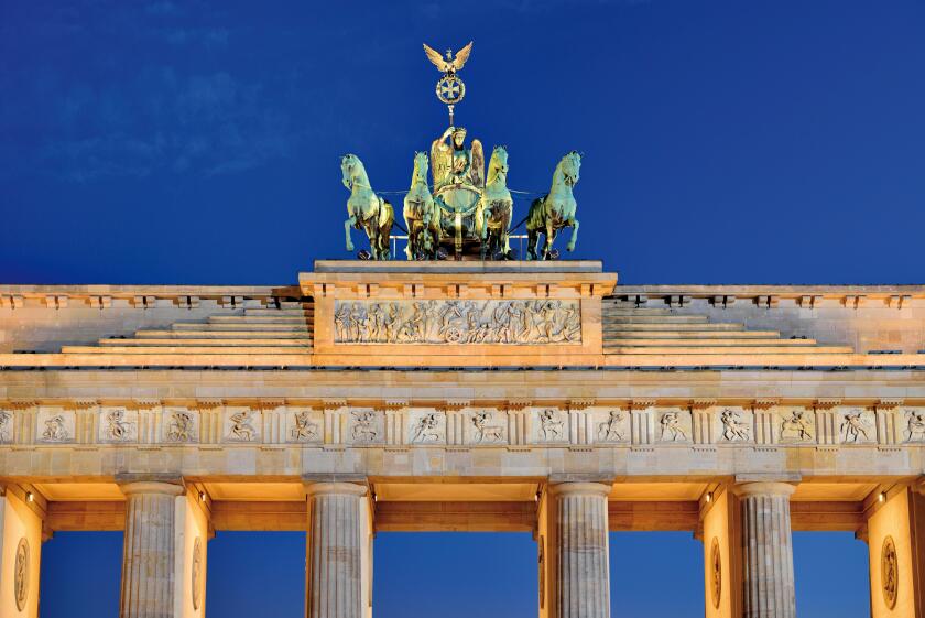 Germany, Berlin: Top of the Gate of Brandenburg by night