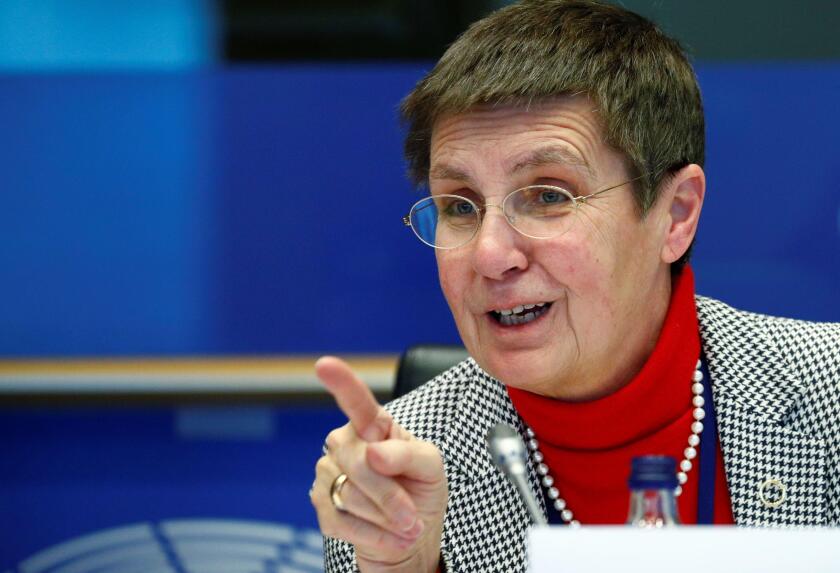 Elke Koenig, head of the Single Resolution Board, testifies before the European Parliament's Economic and Monetary Affairs Committee in Brussels, Belgium December 3, 2019.  REUTERS/Francois Lenoir