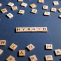 word hybrid on a dark background spelled with wooden letters