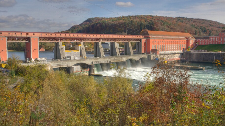 Eglisau, autumn, Rhine, hydroelectric power plant, energy, power station, canton Zurich, Switzerland