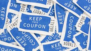 close up of blue and white keep this coupon numbered raffle tickets background