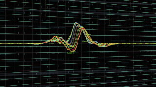 Image of data processing and diagram over black background