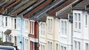 Close up of terraced houses on Gordon Road Brighton Sussex