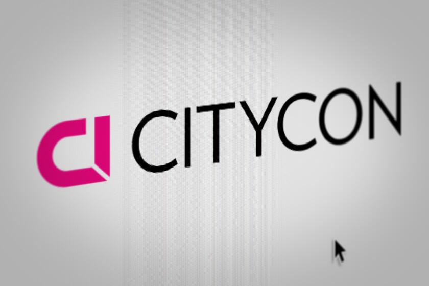 Logo of the public company Citycon displayed on a computer screen in close-up. Credit: PIXDUCE
