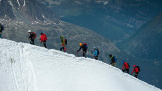 Climbers at Aiguille du Midi, Mont Blanc France