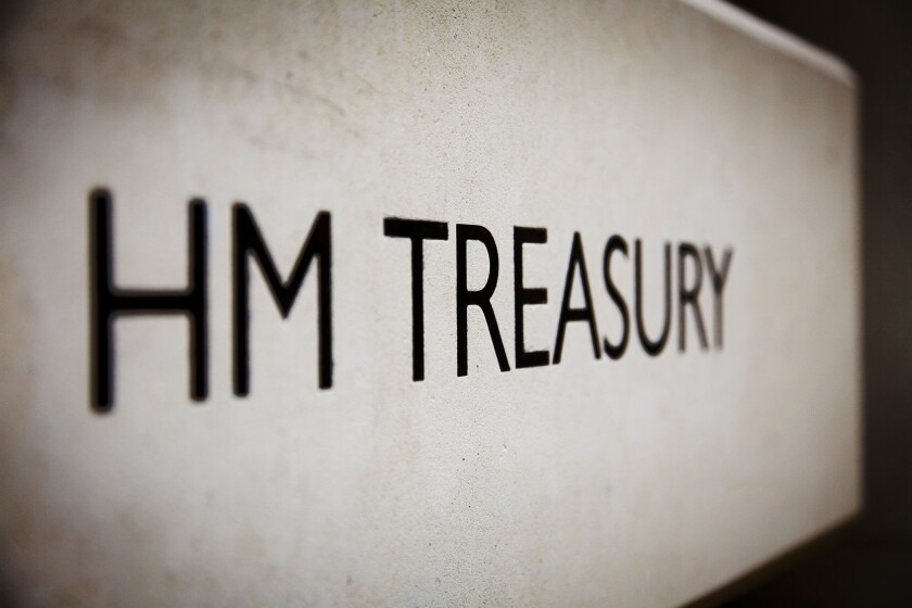 HM Treasury government building entrance Whitehall London UK