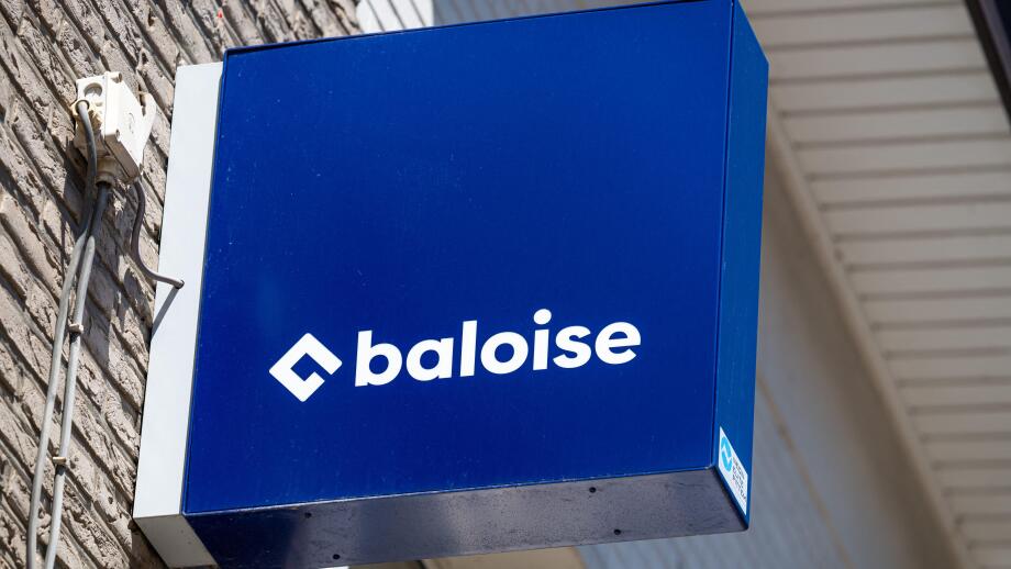 The Baloise logo is displayed on a commercial building in Lier. Baloise is a Belgian and Swiss insurance and financial services group. Lier, Belgium 2