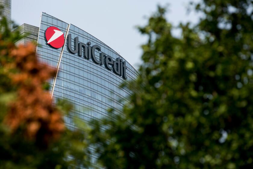 A logo sign outside of the headquarters of the UniCredit Group in Milan, Italy on September 3, 2016.
