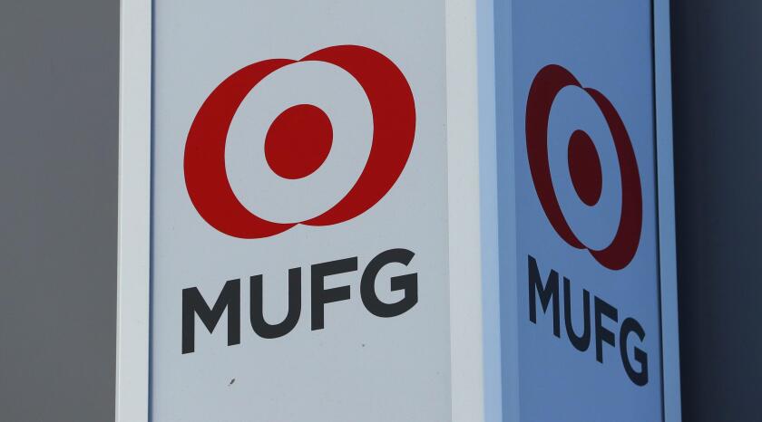 The logo of MUFG (Mitsubishi UFJ Financial Group, Inc.) is seen in Shibuya Ward, Tokyo on November 2, 2018. ( The Yomiuri Shimbun via AP Images )