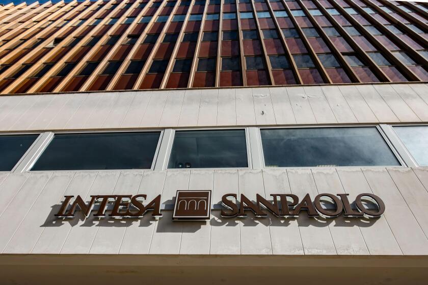A branch of Intesa Sanpaolo In Brindisi, Italy. Intesa Sanpaolo is Italy's largest bank by assets and the world's 27th largest.