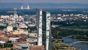 New European Central Bank ECB, view from the Main Tower, Frankfurt am Main, Hesse, Germany