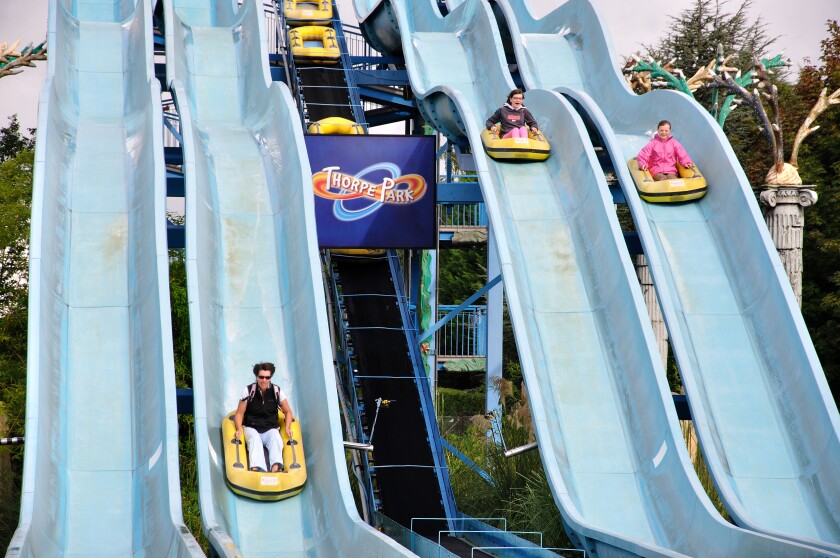 Depth Charge water slide, Thorpe Park Theme Park, Chertsey, Surrey, England, United Kingdom