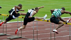Men`s sprint hurdles race. Image shot 06/2009. Exact date unknown.