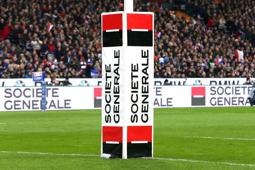 Rugby Union - France v England - RBS Six Nations Championship 2016 - Stade de France, St Denis, France - 19/3/16 Logo of French bank Societe Generale. REUTERS/Charles Platiau