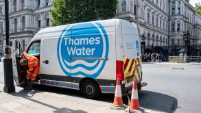 London, UK.  15 July 2026.  A workman for Thames Water at a site on Whitehall opposite Downing Street.  Thames Water has said that its existing funds may run out by November as its annual results show that the company had only met 55% of its regulated tar