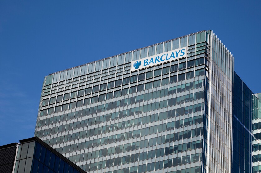 Barclays building in Canary Wharf in Docklands London England. Image shot 04/2009. Exact date unknown.