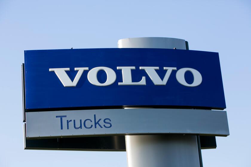 A logo sign outside of a Volvo Trucks facility in Carlisle, Pennsylvania on April 17, 2016.