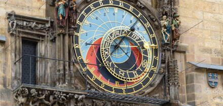 Prague, Czech Republic - August 8, 2024: Prague astronomical clock on Old Town Hall in Prague, Czech Republic.