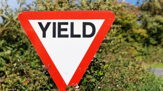 Yield road sign in Ireland.