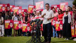 Andy Burnham at Ashton FC after his victory in the Makerfield by-election